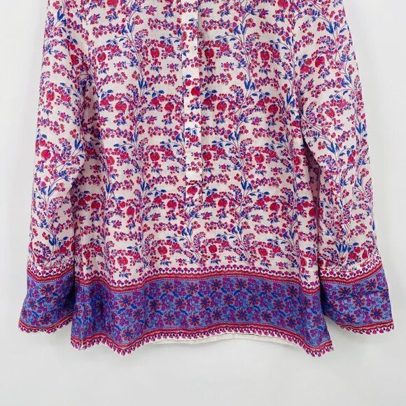 J. Crew Size XS Summery Metallic Thread Iris Block Print Tunic Top Pink & Blue - Picture 3 of 7